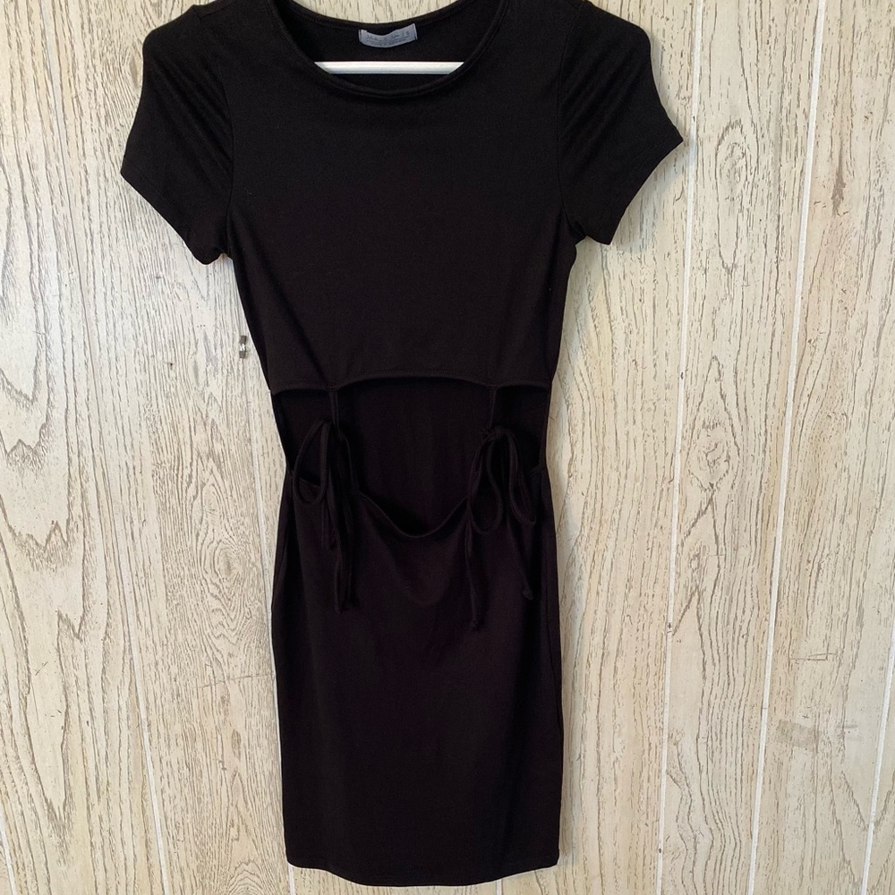 Black cropped cutout body con dress